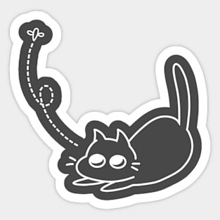 Cat and fly white line Sticker